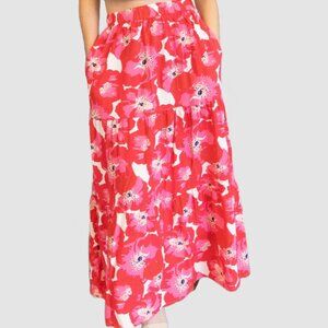 Tiered Floral Maxi Skirt With Elastic Waist